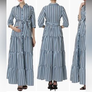 Kim + Kai Ruby Stripe Belted Maternity Dress NWT